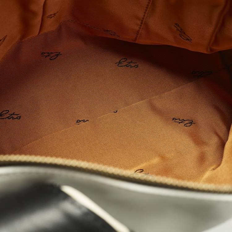 Pre Owned Etro White/Black Paisley Print Leather Satchel