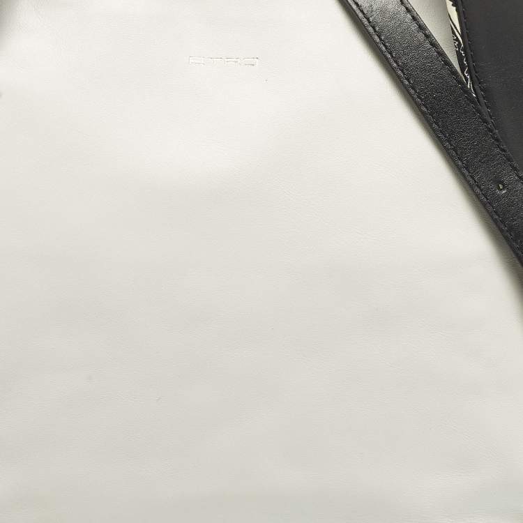 Pre Owned Etro White/Black Paisley Print Leather Satchel