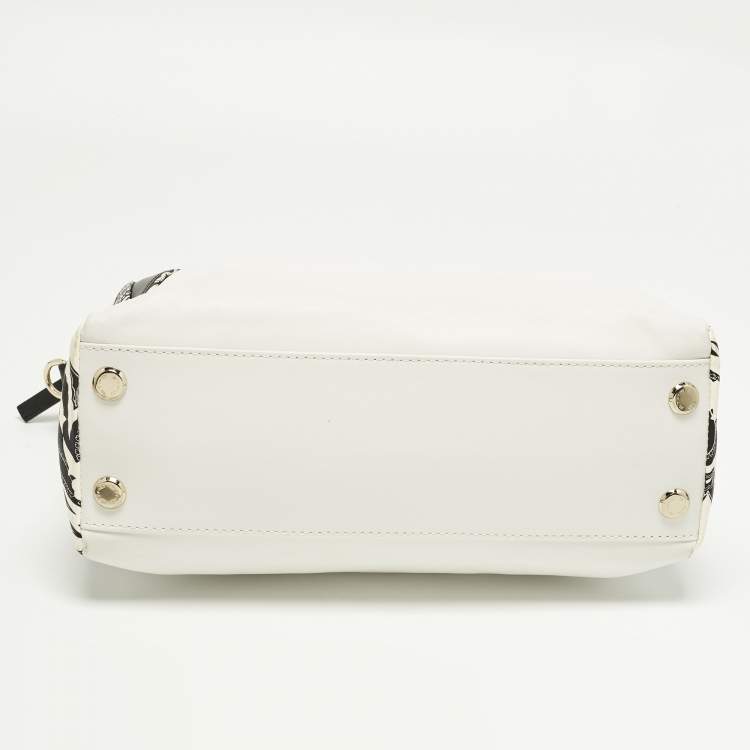 Pre Owned Etro White/Black Paisley Print Leather Satchel