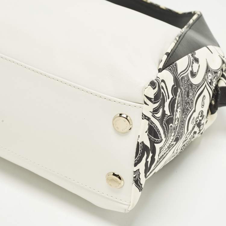 Pre Owned Etro White/Black Paisley Print Leather Satchel