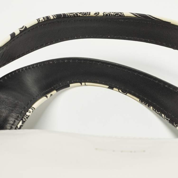 Pre Owned Etro White/Black Paisley Print Leather Satchel