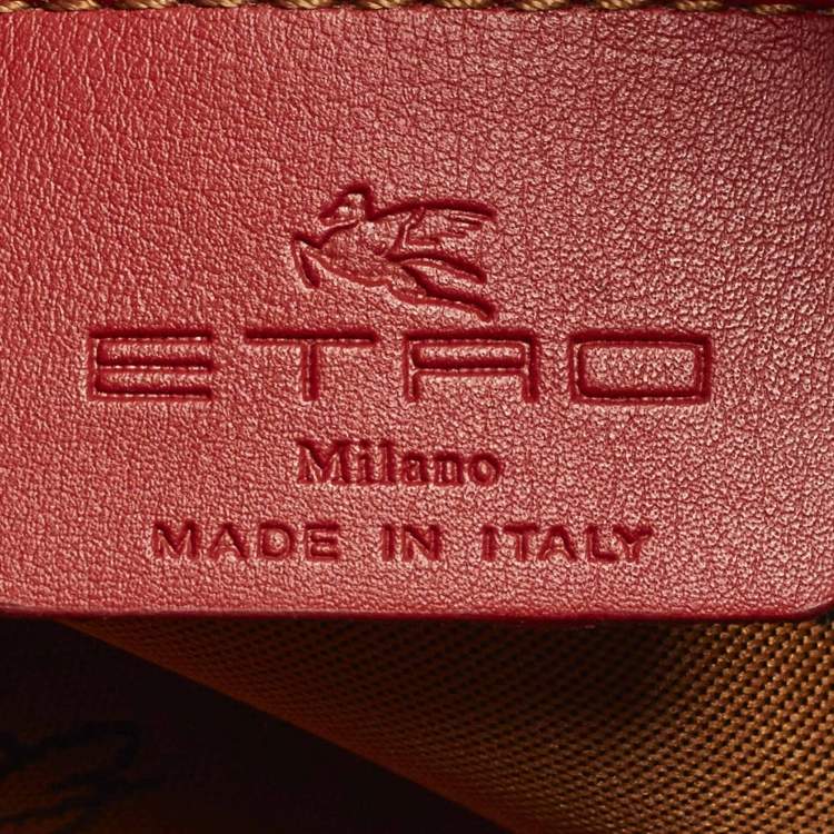 Pre Owned Etro White/Black Paisley Print Leather Satchel