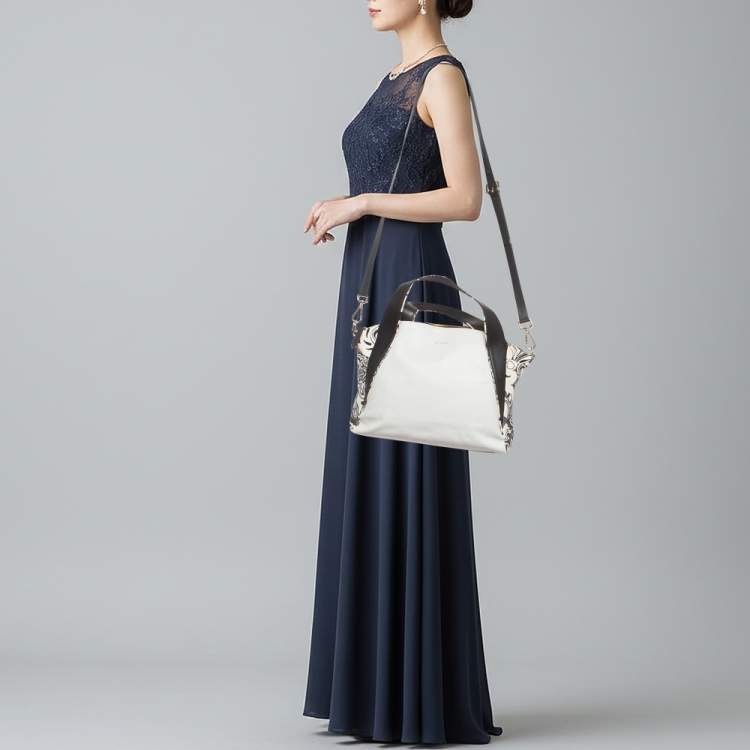 Pre Owned Etro White/Black Paisley Print Leather Satchel