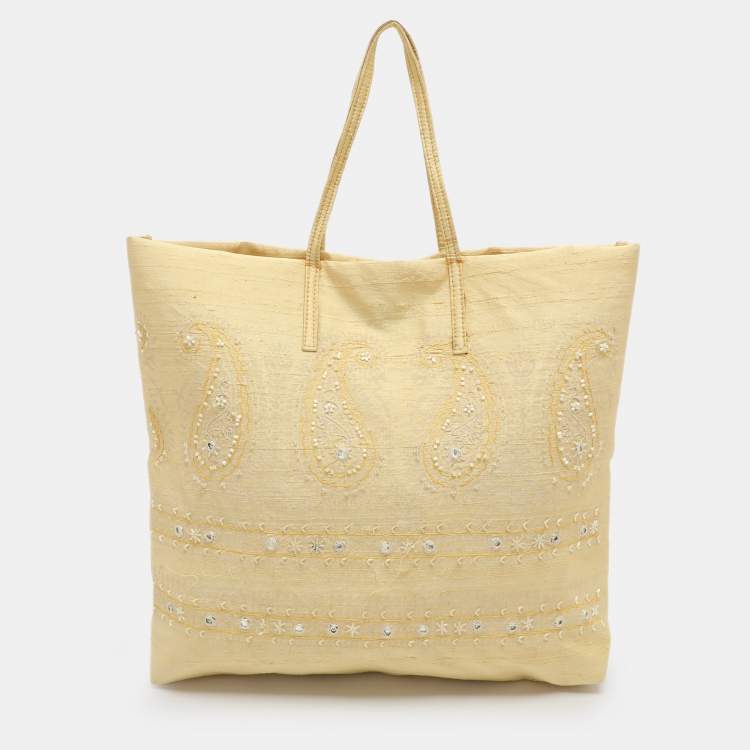 Pre Owned Etro Embellished Yellow Fabric Tote