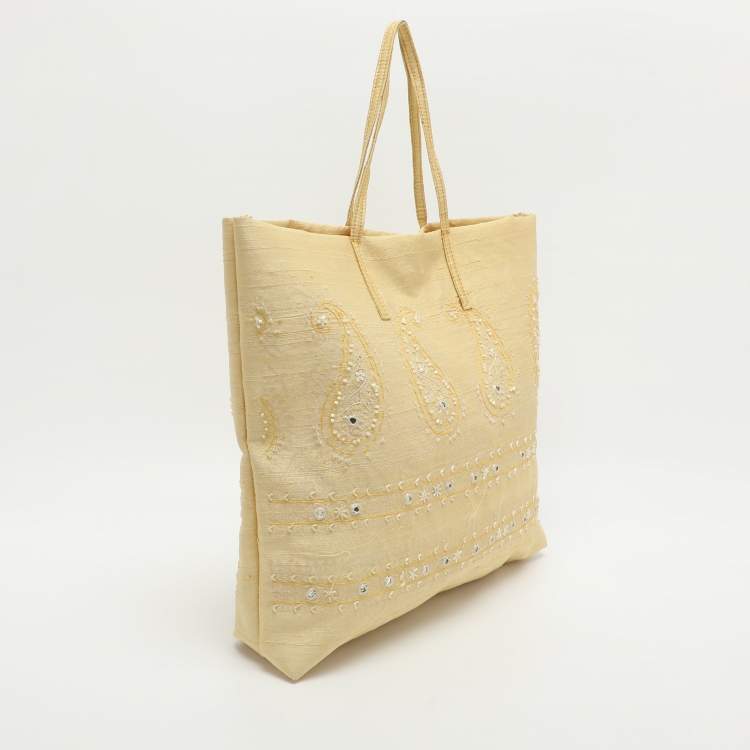 Pre Owned Etro Embellished Yellow Fabric Tote
