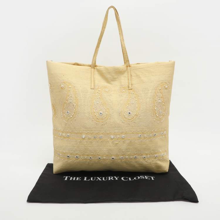 Pre Owned Etro Embellished Yellow Fabric Tote
