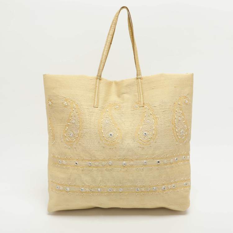 Pre Owned Etro Embellished Yellow Fabric Tote