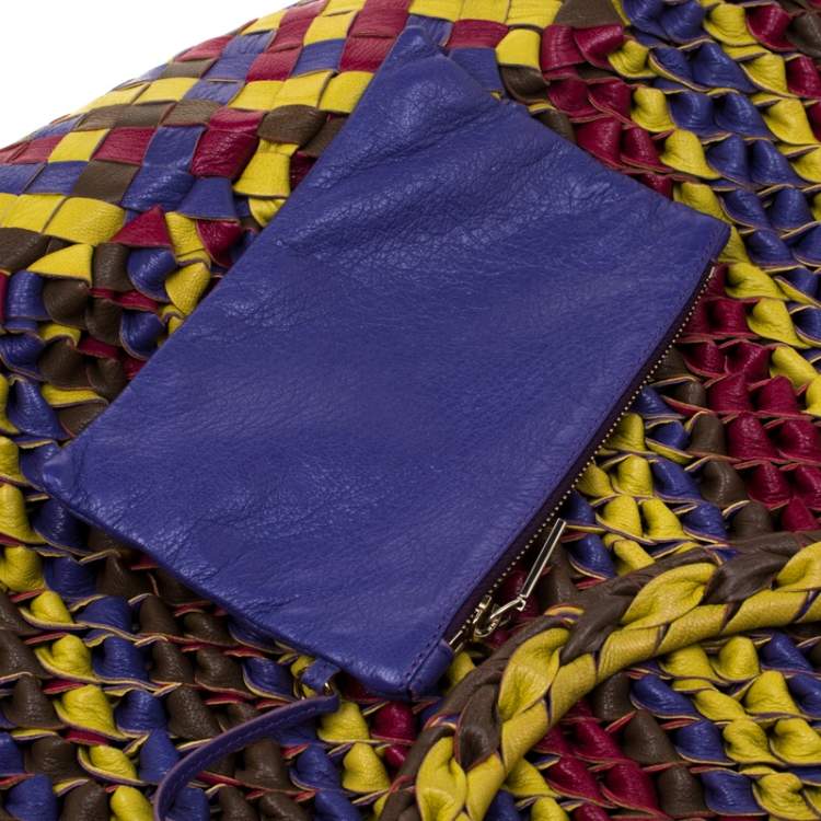 Pre Owned Etro Multicolor Woven Leather Shopper Tote