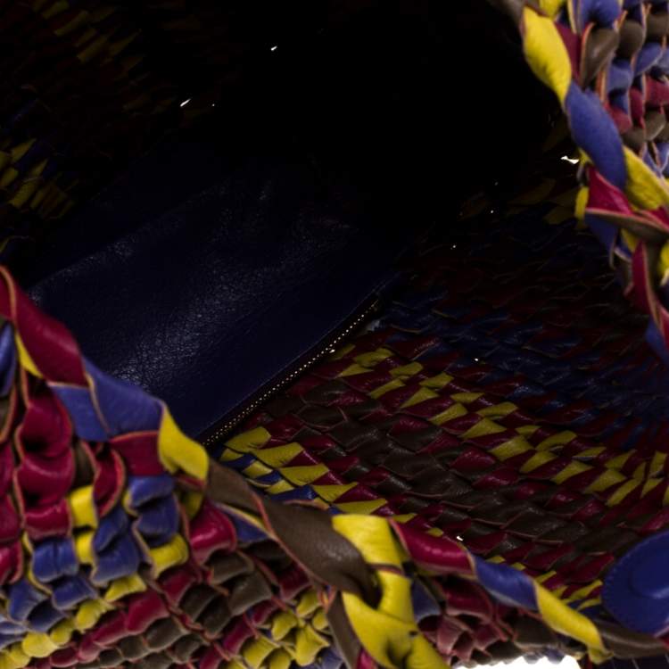 Pre Owned Etro Multicolor Woven Leather Shopper Tote