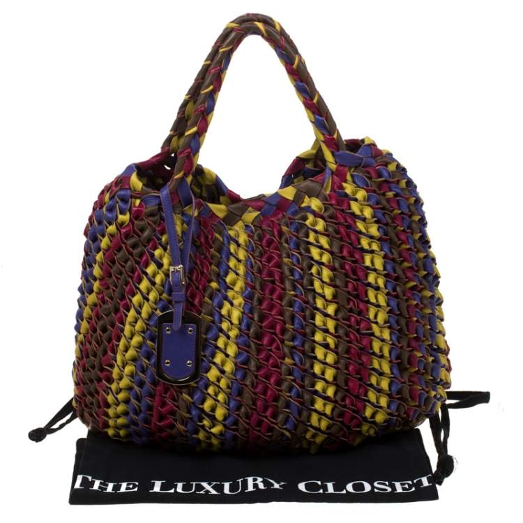 Pre Owned Etro Multicolor Woven Leather Shopper Tote