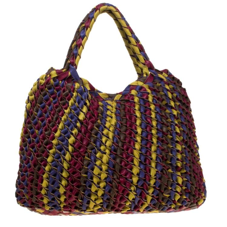 Pre Owned Etro Multicolor Woven Leather Shopper Tote