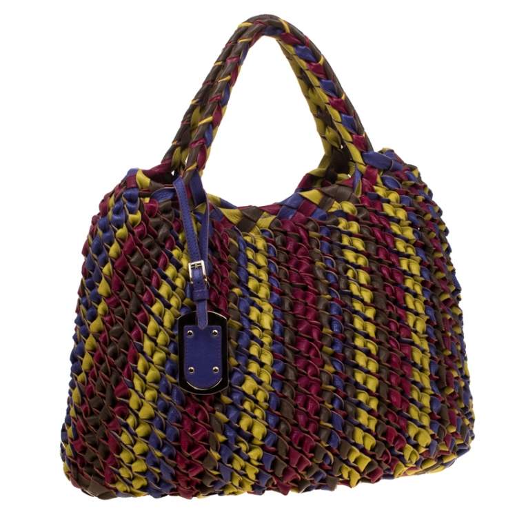 Pre Owned Etro Multicolor Woven Leather Shopper Tote