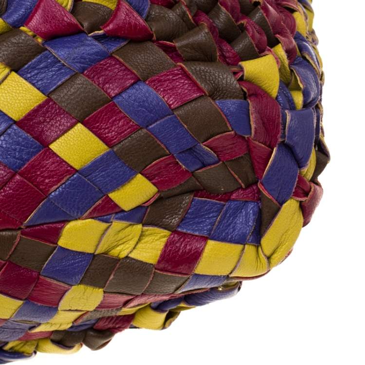 Pre Owned Etro Multicolor Woven Leather Shopper Tote
