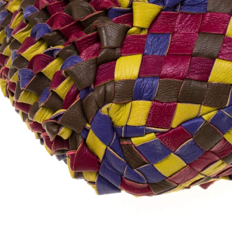 Pre Owned Etro Multicolor Woven Leather Shopper Tote