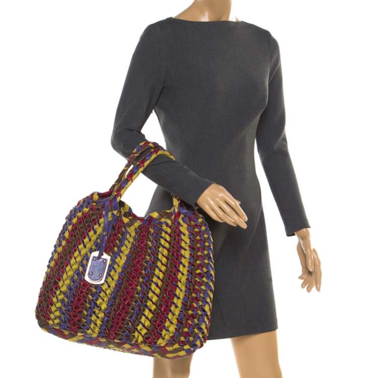 Pre Owned Etro Multicolor Woven Leather Shopper Tote