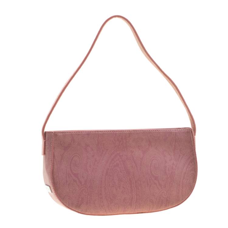 Pre Owned Etro Blush Pink Paisley Leather  and Calfhair Shoulder Bag