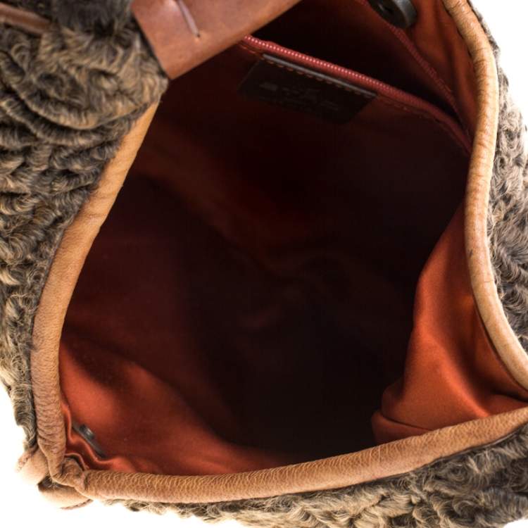 Pre Owned Etro Multicolor Fur and Jacquard Hobo