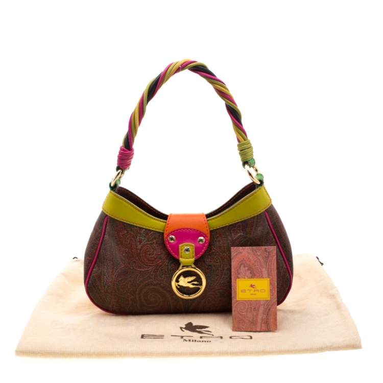 Pre Owned Etro Multicolor Paisley Print Coated Canvas and Leather Shoulder Bag         