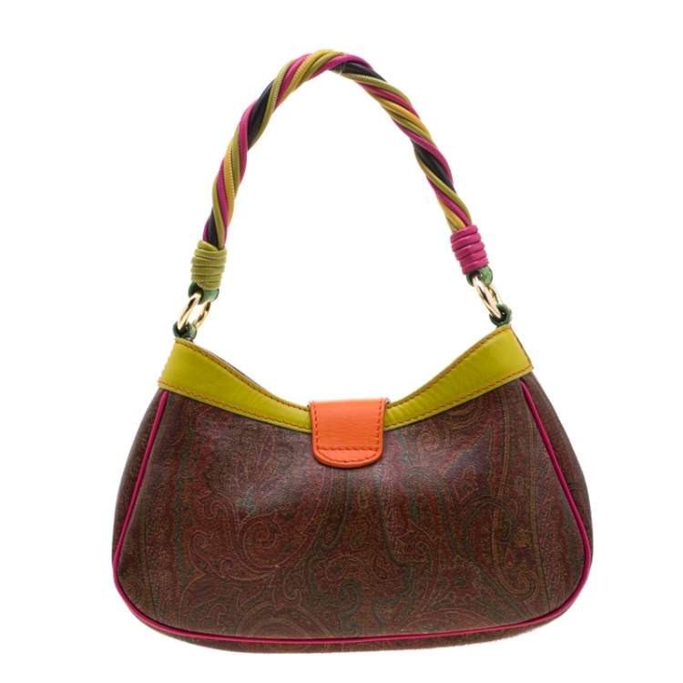 Pre Owned Etro Multicolor Paisley Print Coated Canvas and Leather Shoulder Bag         