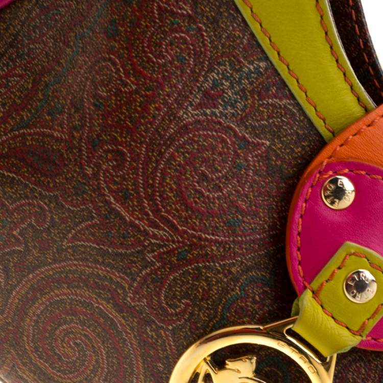 Pre Owned Etro Multicolor Paisley Print Coated Canvas and Leather Shoulder Bag         