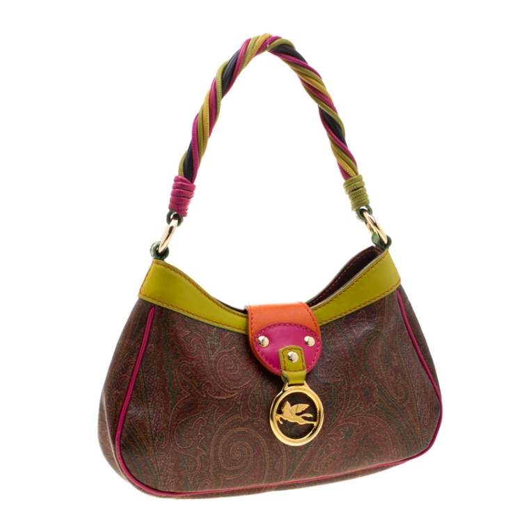 Pre Owned Etro Multicolor Paisley Print Coated Canvas and Leather Shoulder Bag         