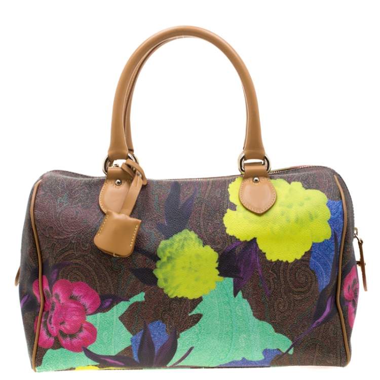 Pre Owned Etro Multicolor Paisley Printed Coated Canvas and Leather Satchel