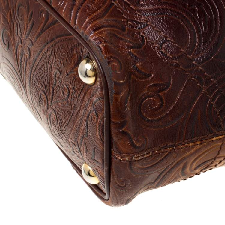 Pre Owned Etro Yellow/Brown Ombre Paisley Embossed Leather Zip Tote