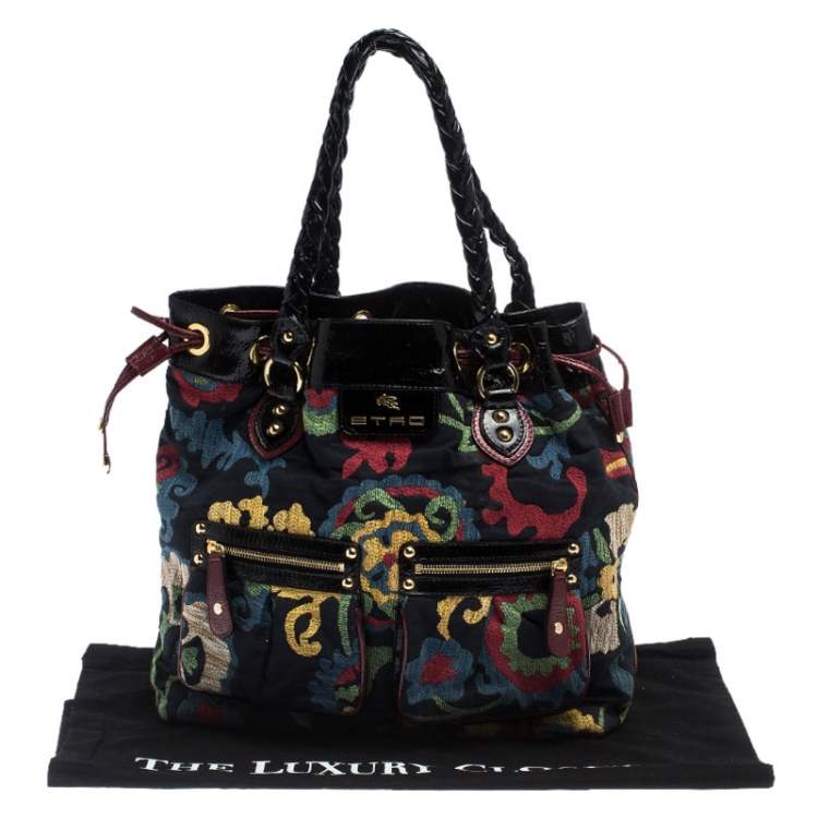Pre Owned Etro Multicolor Floral Print Canvas and Patent Leather Tote