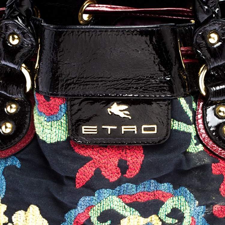 Pre Owned Etro Multicolor Floral Print Canvas and Patent Leather Tote