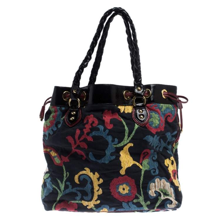 Pre Owned Etro Multicolor Floral Print Canvas and Patent Leather Tote