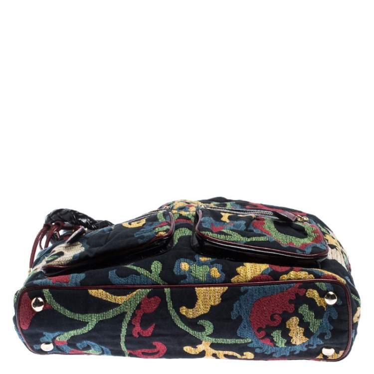 Pre Owned Etro Multicolor Floral Print Canvas and Patent Leather Tote