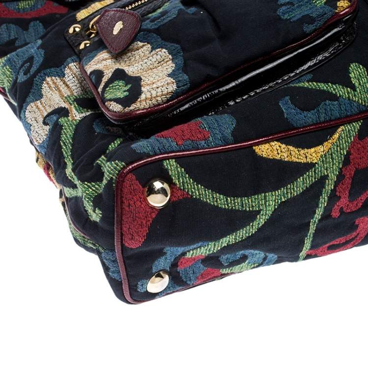 Pre Owned Etro Multicolor Floral Print Canvas and Patent Leather Tote