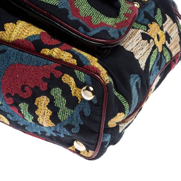 Pre Owned Etro Multicolor Floral Print Canvas and Patent Leather Tote