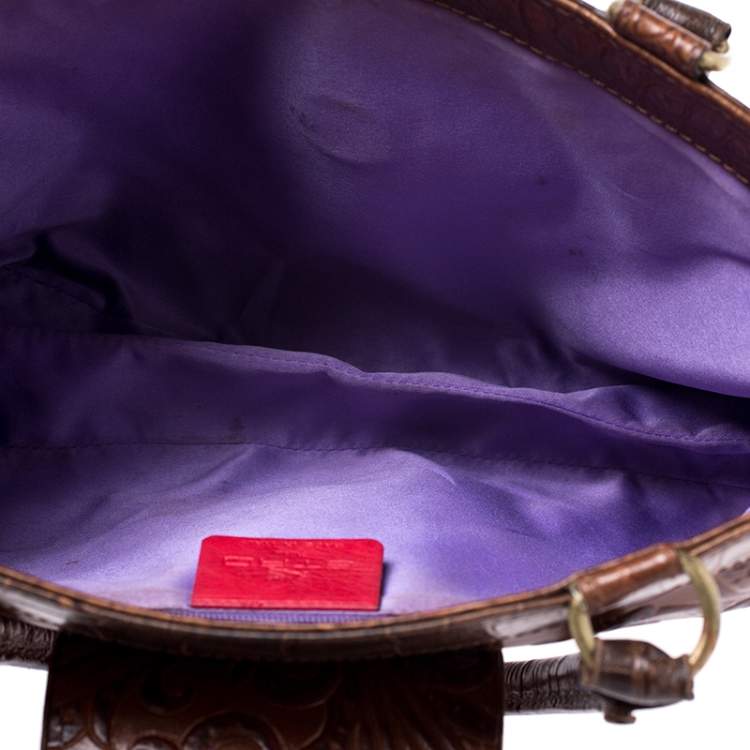 Pre Owned Etro Brown Paisley Embossed Leather Turnlock Shoulder Bag