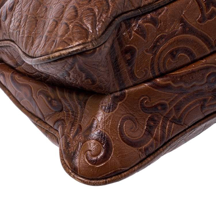 Pre Owned Etro Brown Paisley Embossed Leather Turnlock Shoulder Bag