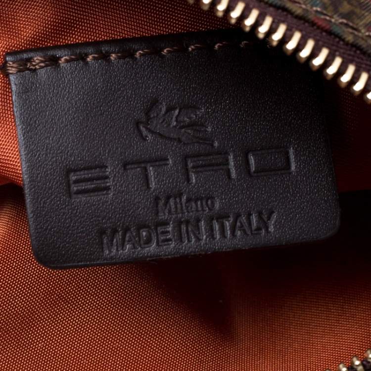 Pre Owned Etro Orange Paisley Nylon Reversible Shopper Tote