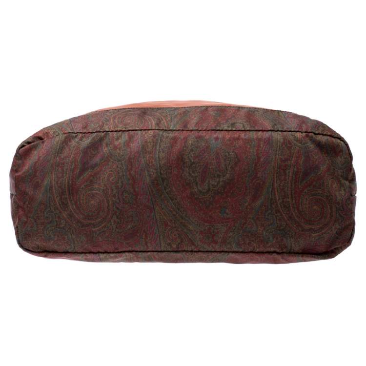 Pre Owned Etro Orange Paisley Nylon Reversible Shopper Tote