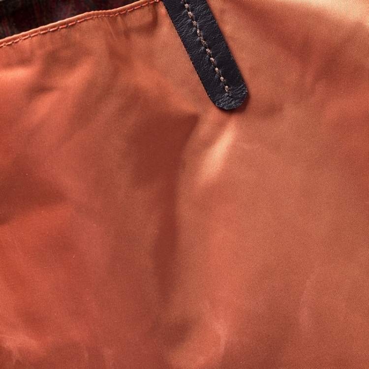 Pre Owned Etro Orange Paisley Nylon Reversible Shopper Tote