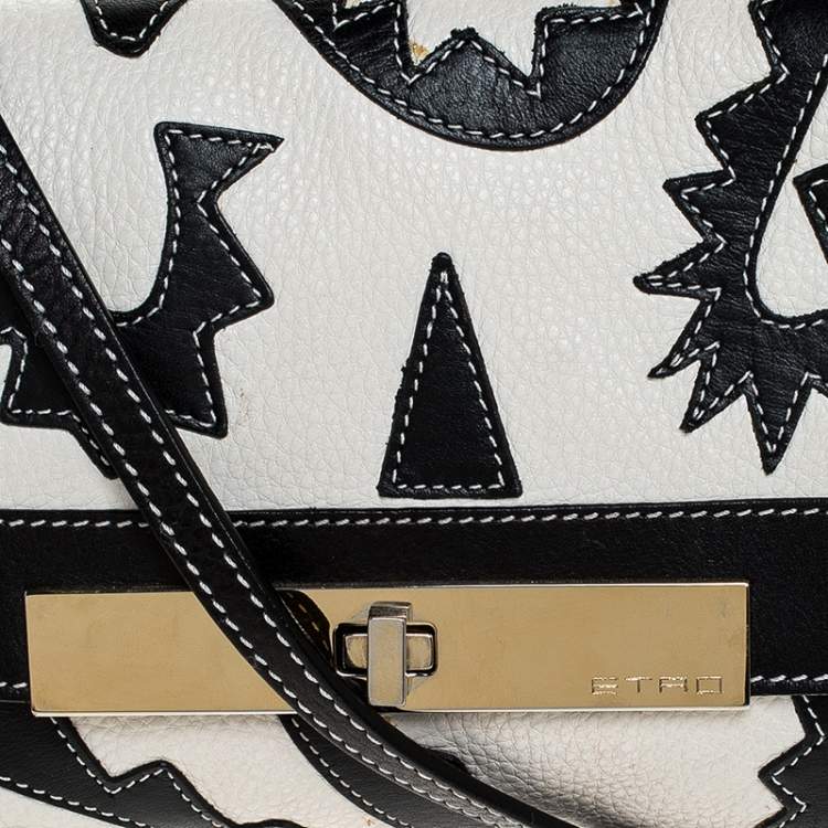 Pre Owned Etro Cream/Black Leather Shoulder Bag