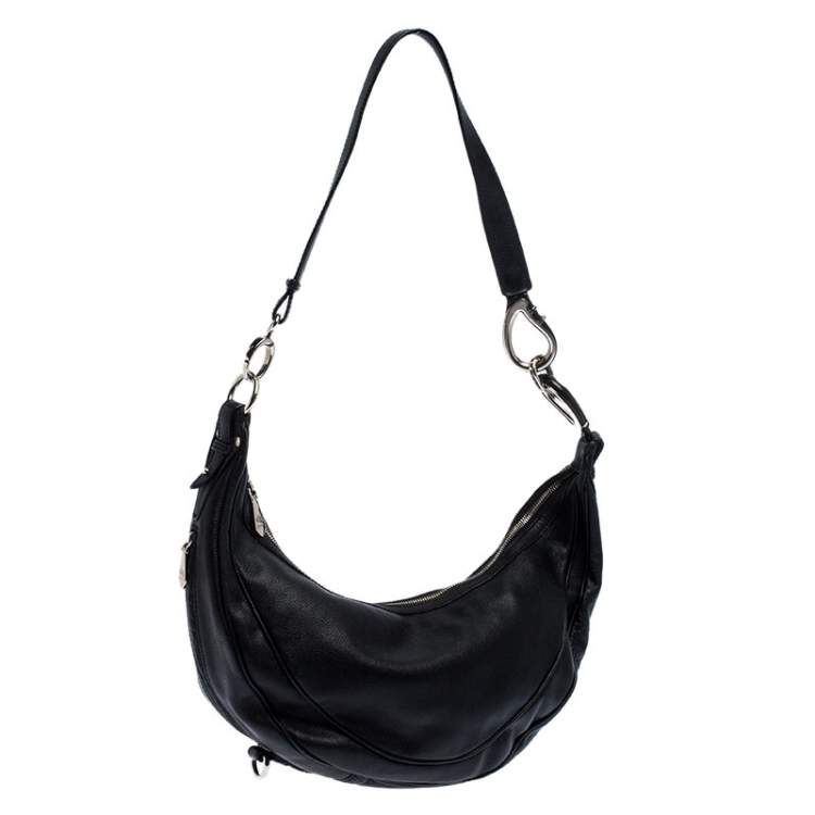 Pre Owned Etro Black Leather Half Moon Shoulder Bag