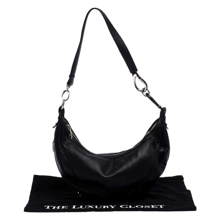 Pre Owned Etro Black Leather Half Moon Shoulder Bag