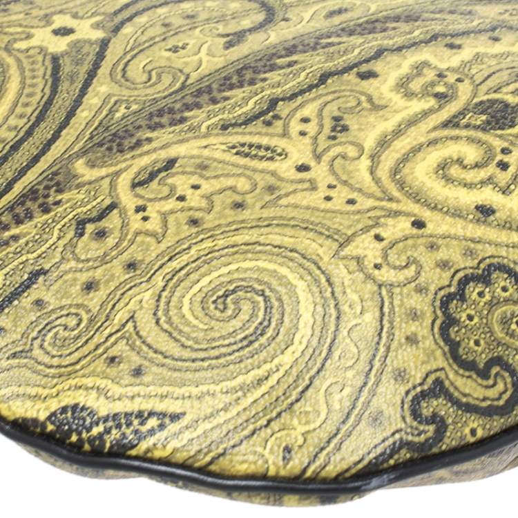 Pre Owned Etro Green/Yellow Paisley Print Coated Canvas and Leather Crossbody Bag