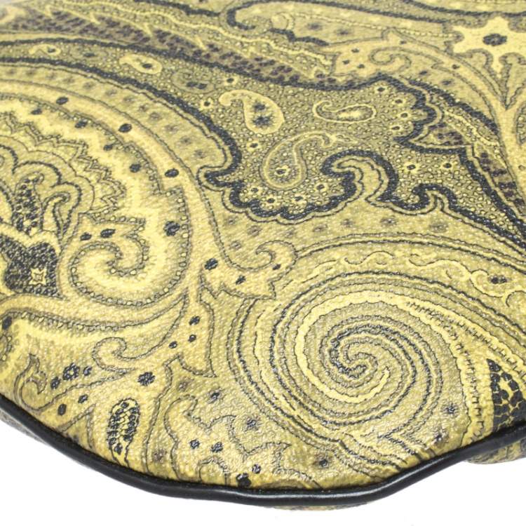 Pre Owned Etro Green/Yellow Paisley Print Coated Canvas and Leather Crossbody Bag
