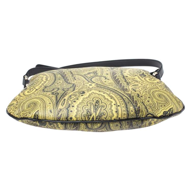 Pre Owned Etro Green/Yellow Paisley Print Coated Canvas and Leather Crossbody Bag