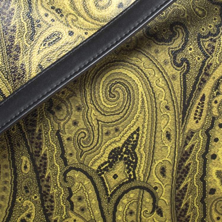 Pre Owned Etro Green/Yellow Paisley Print Coated Canvas and Leather Crossbody Bag