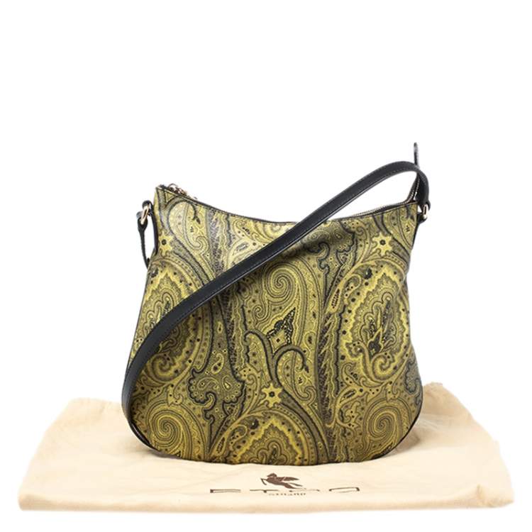 Pre Owned Etro Green/Yellow Paisley Print Coated Canvas and Leather Crossbody Bag