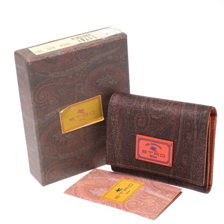 Pre Owned Etro Brown Paisley Coated Canvas Trifold Wallet