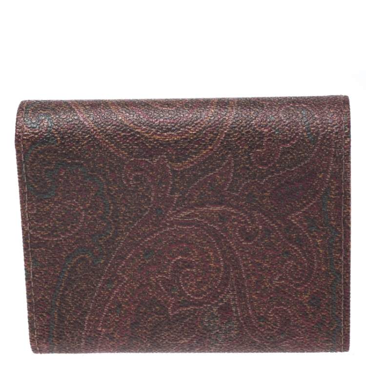 Pre Owned Etro Brown Paisley Coated Canvas Trifold Wallet