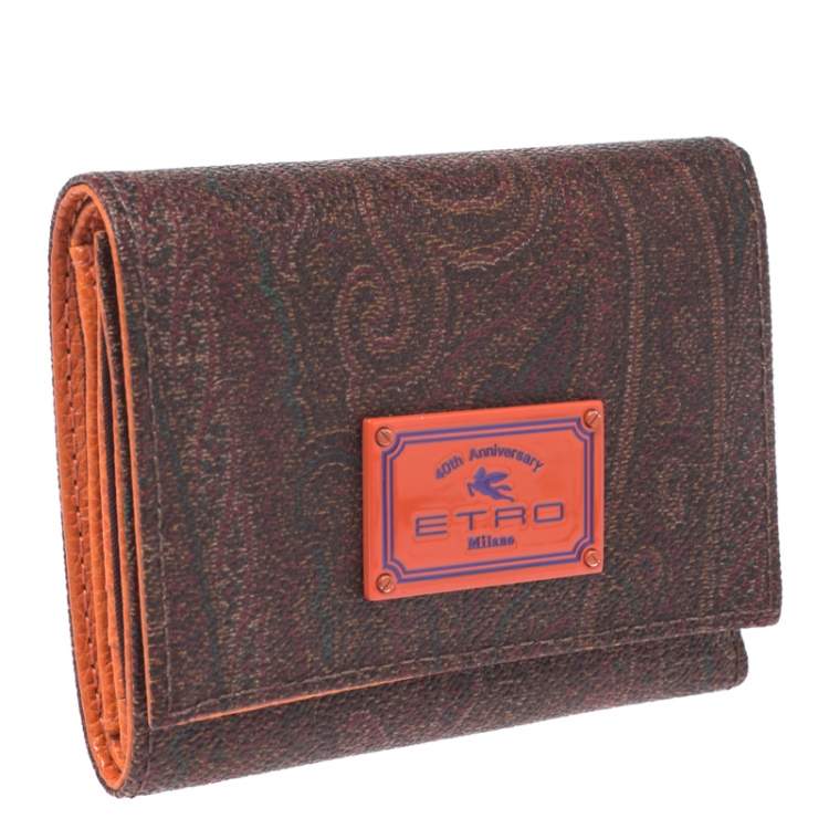 Pre Owned Etro Brown Paisley Coated Canvas Trifold Wallet