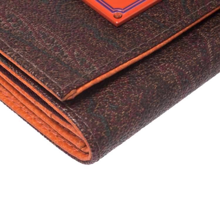 Pre Owned Etro Brown Paisley Coated Canvas Trifold Wallet
